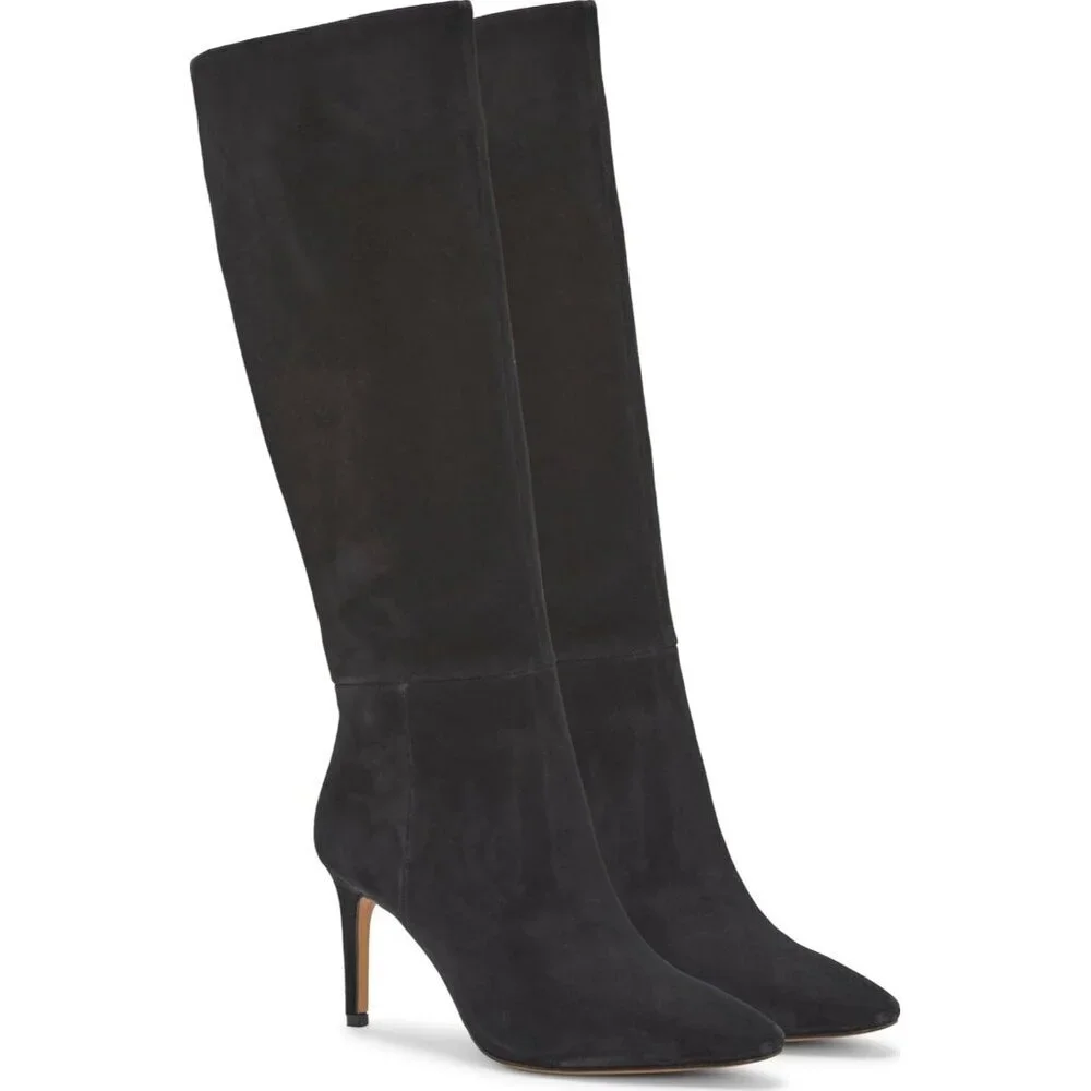 Women's Black Rubber Arendie Knee-high Suede Side Zipper Boots